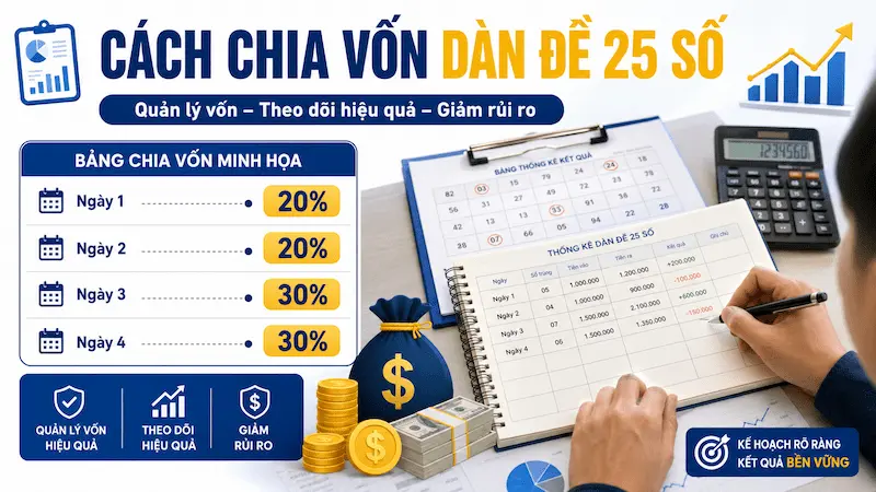 Hướng dẫn cách chia vốn khi đánh dàn đề 25 số giúp quản lý tiền và theo dõi dàn số hiệu quả