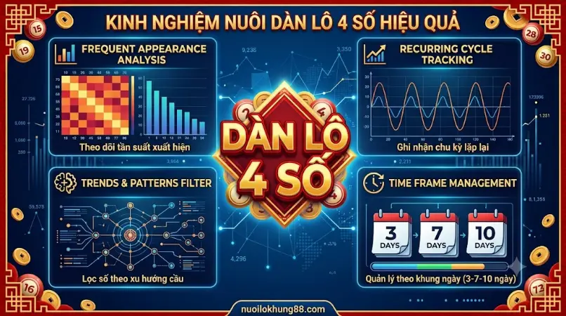 Kinh nghiệm nuôi dàn lô 4 số dựa trên thống kê tần suất, chu kỳ xuất hiện và khung thời gian theo dõi 3 đến 10 ngày
