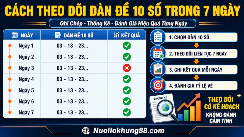 Cách theo dõi dàn đề 10 số trong 7 ngày bằng bảng ghi chép và thống kê kết quả hàng ngày