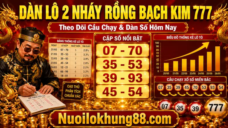 Dàn lô 2 nháy Rồng Bạch Kim 777 hôm nay theo thống kê cầu chạy miền Bắc