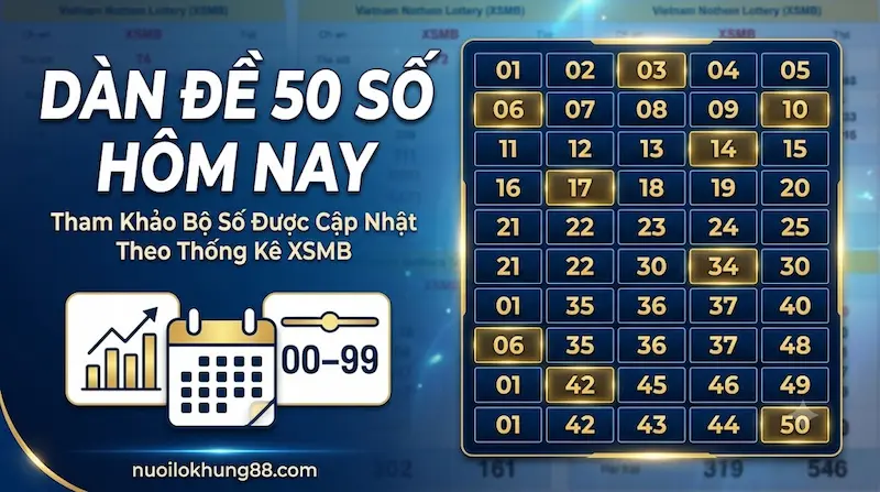 Minh họa dàn đề 50 số hôm nay được cập nhật từ các phương pháp thống kê xổ số miền Bắc