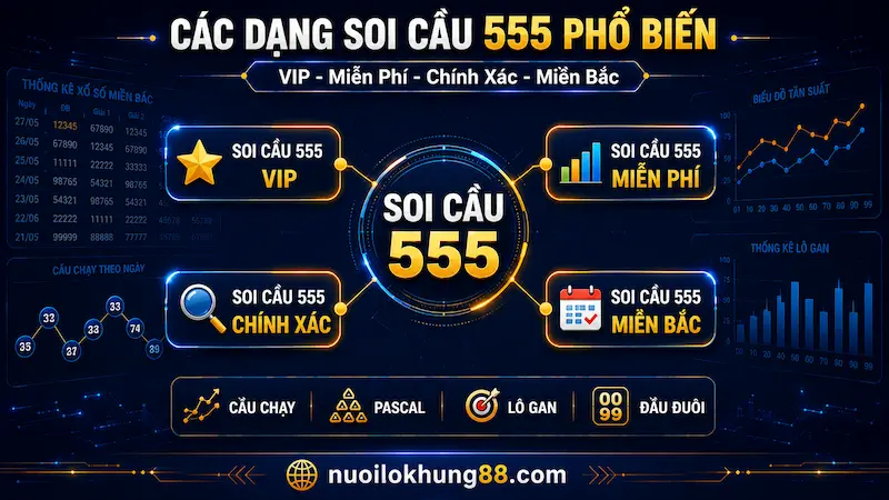 Sơ đồ các dạng soi cầu 555 phổ biến gồm soi cầu VIP, miễn phí, chính xác và soi cầu 555 miền Bắc